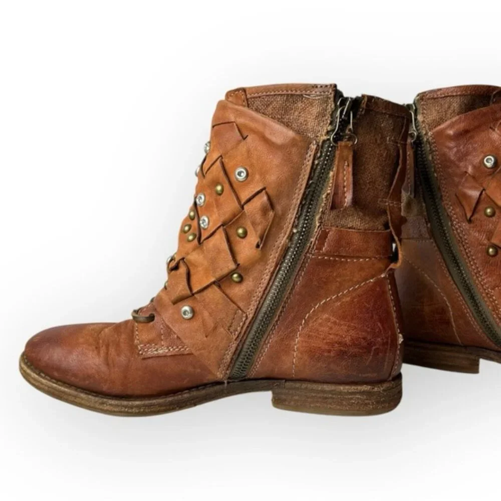 A.S.98 Brown Studded Leather Ankle Boots